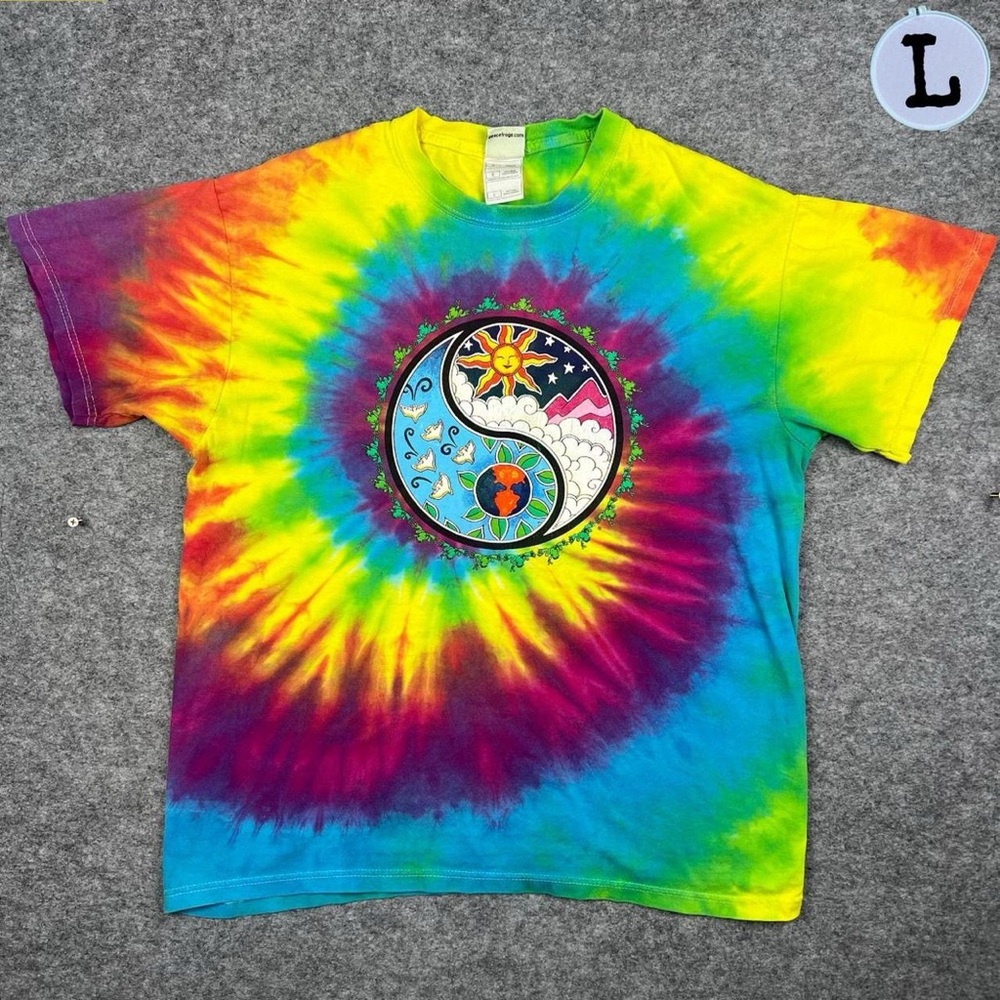 Vintage Peace Frogs Yin Yang Tie Dye Tee Shirt